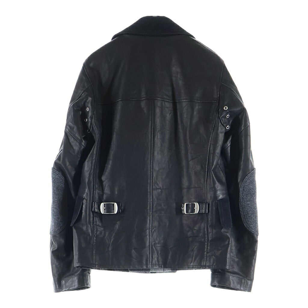 JUNYA WATANABE COMME des GARCONS(ジュンヤワタナベ コムデギャルソン) 11AW AD2011 ウールメルトン切替 レザーカーコート ブラック WH-J018