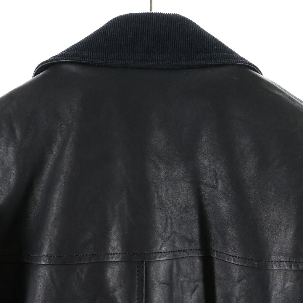 JUNYA WATANABE COMME des GARCONS(ジュンヤワタナベ コムデギャルソン) 11AW AD2011 ウールメルトン切替 レザーカーコート ブラック WH-J018