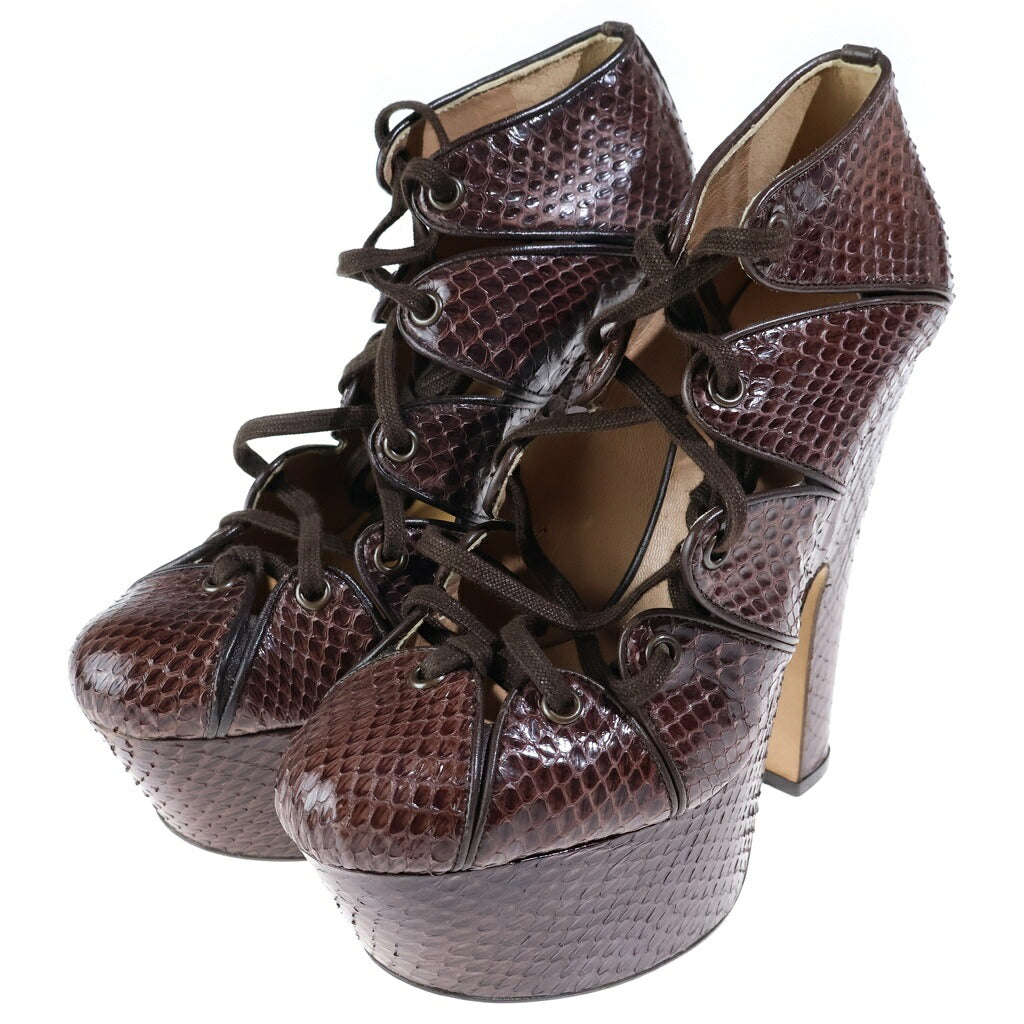 DSQUARED2(ディースクエアード) Platform Heels クロコ型押し レースアップ プラットフォームヒール ブーツ ブラウン レディース