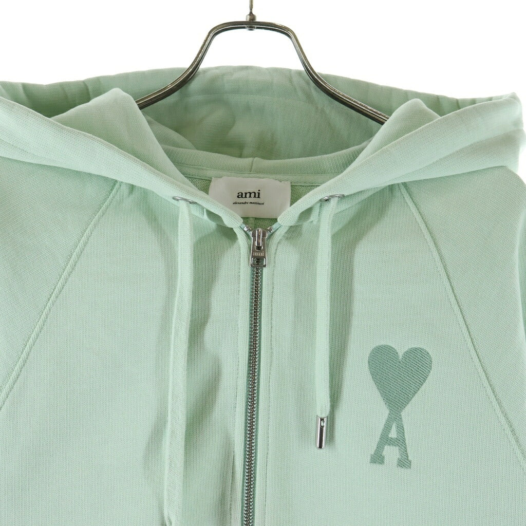 AMI Alexandre Mattiussi(アミアレクサンドルマテュッシ) Zip Up Hoodie ハートロゴ刺繍 ジップアップスウェットパーカー フーディー グリーン E22USW402.747