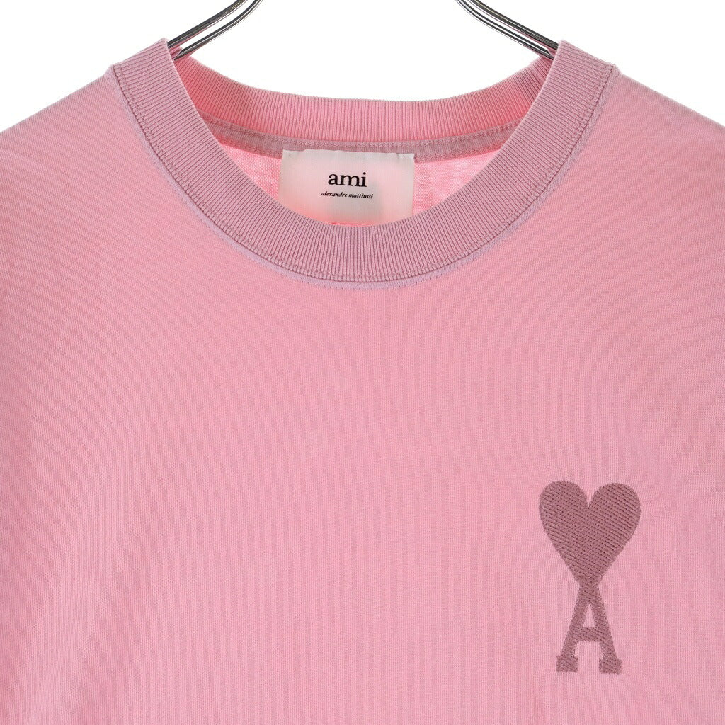 AMI Alexandre Mattiussi(アミアレクサンドルマテュッシ) T-Shirt ハートロゴ刺繍 半袖Tシャツ ピンク E22UTS002.726