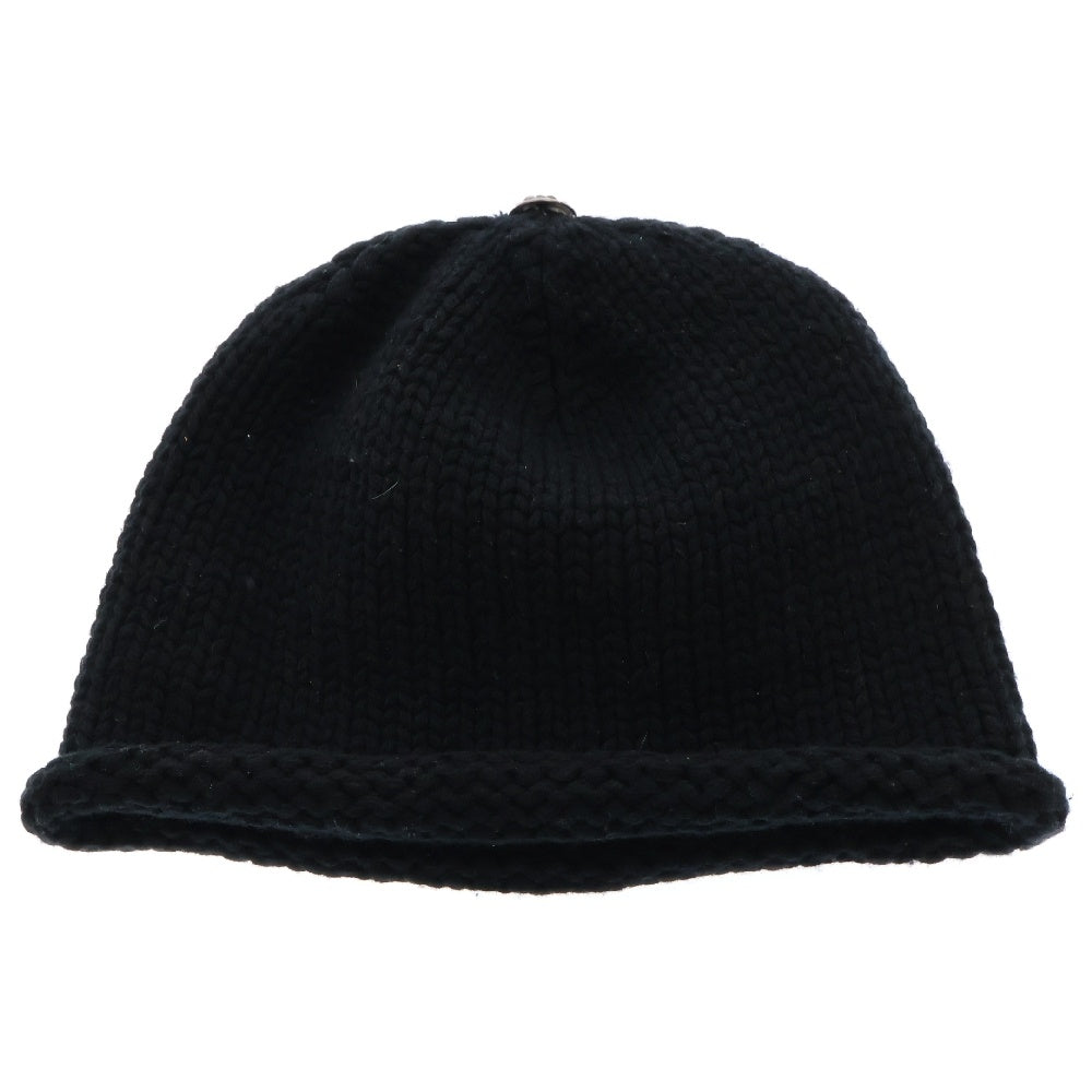 CHROME HEARTS(クロムハーツ) BEANIE CASH レザーパッチビーニー クロスパッチ付きカシミヤビーニー ニット帽子 ブラック/シルバー