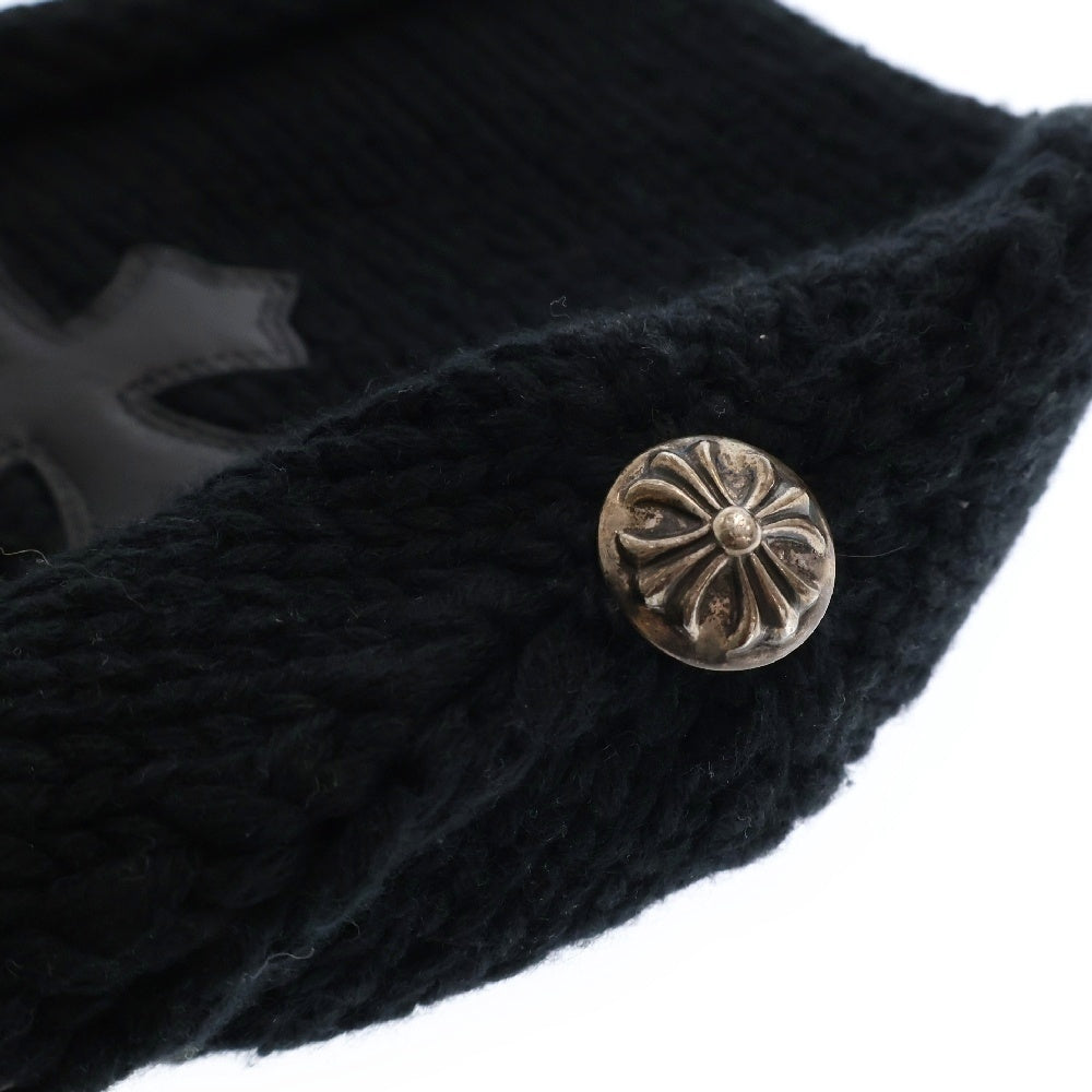 CHROME HEARTS(クロムハーツ) BEANIE CASH レザーパッチビーニー クロスパッチ付きカシミヤビーニー ニット帽子 ブラック/シルバー