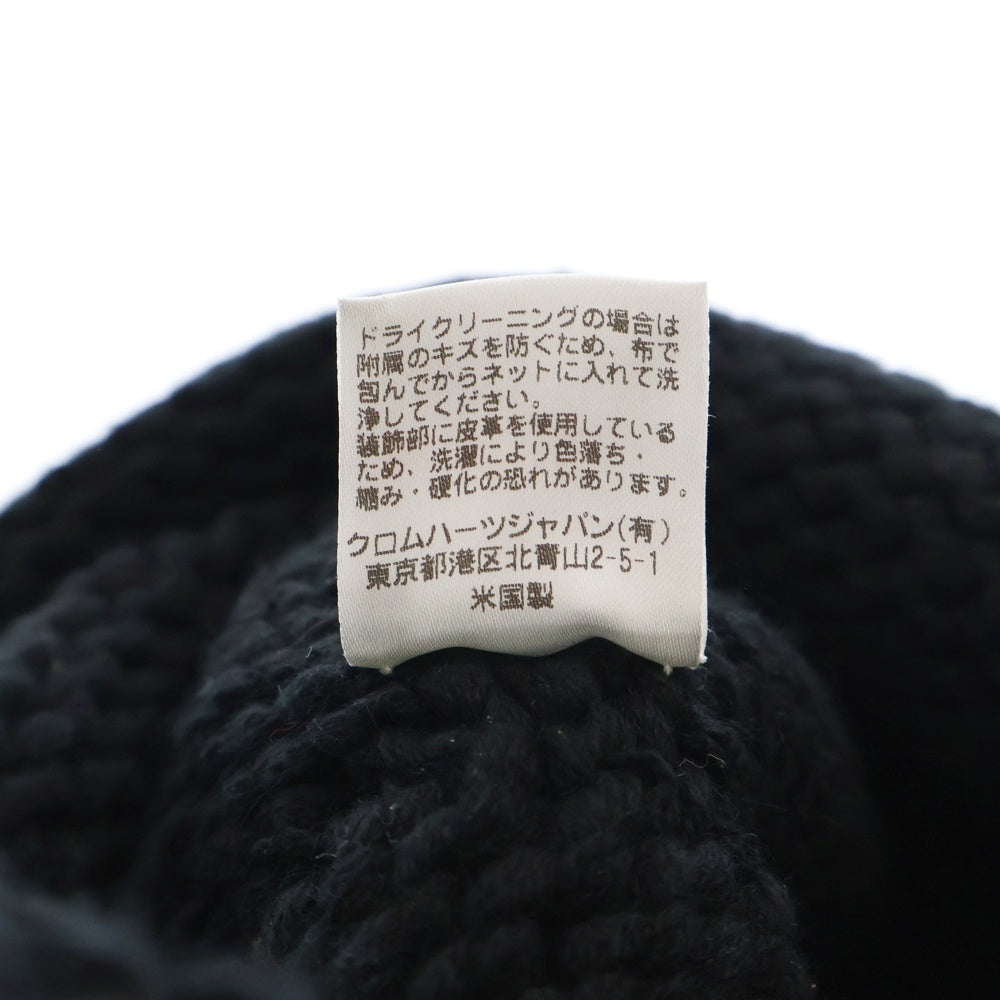CHROME HEARTS(クロムハーツ) BEANIE CASH レザーパッチビーニー クロスパッチ付きカシミヤビーニー ニット帽子 ブラック/シルバー