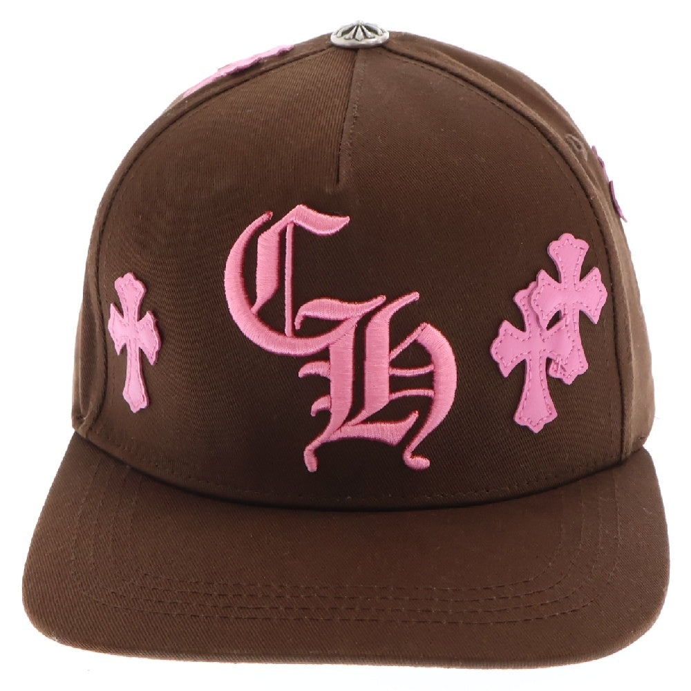 CHROME HEARTS(クロムハーツ) Cross Patch Baseball Cap クロスパッチベースボールキャップ 帽子 クロスボール CH刺繍 ブラウン/ピンク