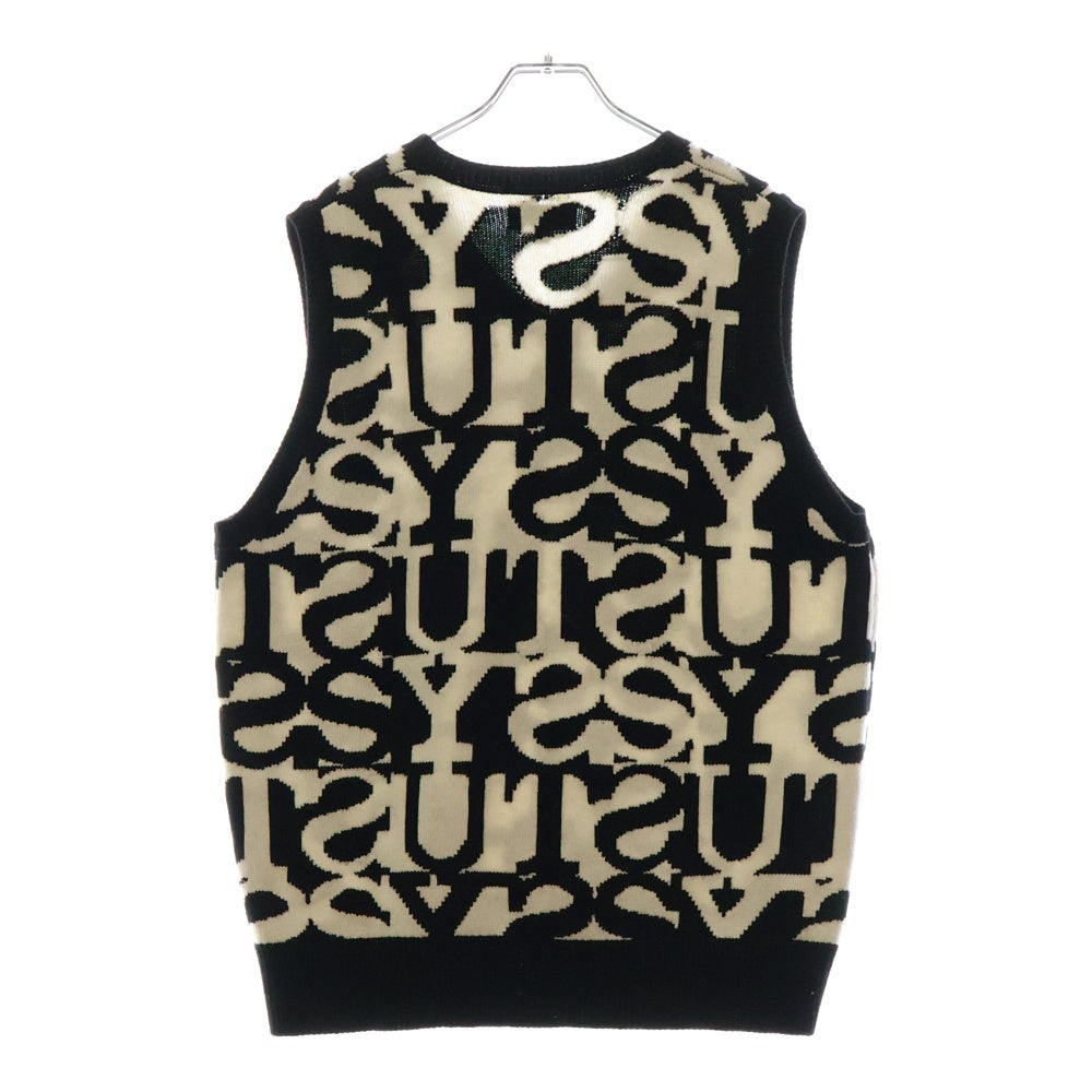 STUSSY(ステューシー) STACKED SWEATER VEST ロゴ ニットベスト ブラック/ホワイト