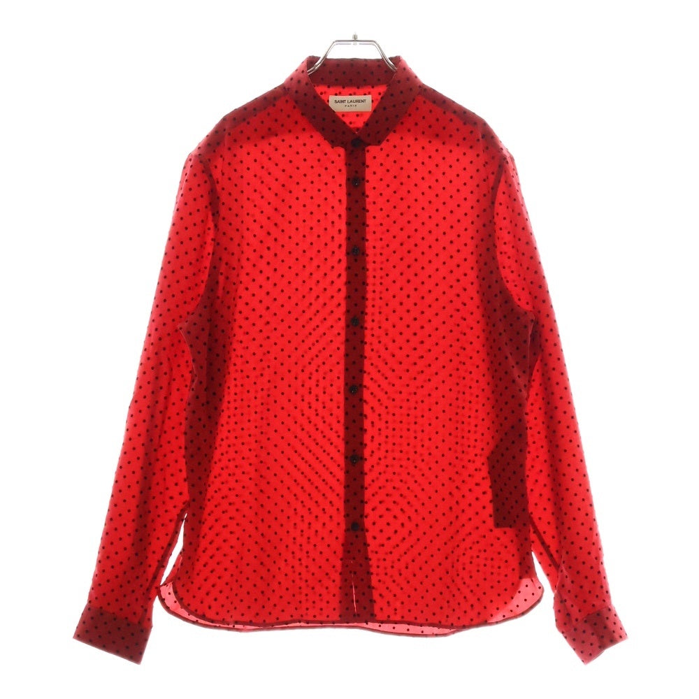 SAINT LAURENT PARIS(サンローランパリ) 22SS ドットシルク ボタンダウン 長袖シャツ レッド 653862 Y2D15