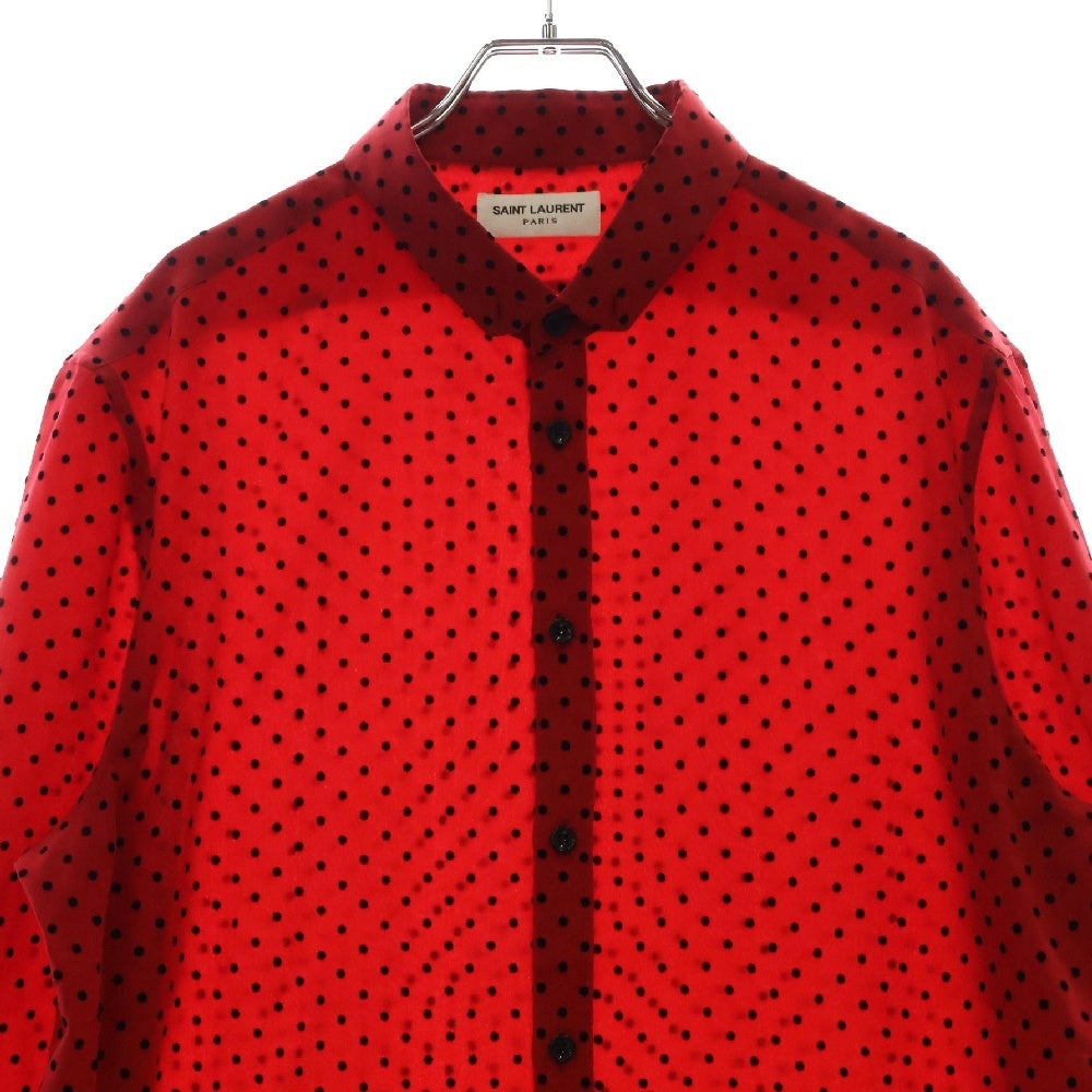 SAINT LAURENT PARIS(サンローランパリ) 22SS ドットシルク ボタンダウン 長袖シャツ レッド 653862 Y2D15