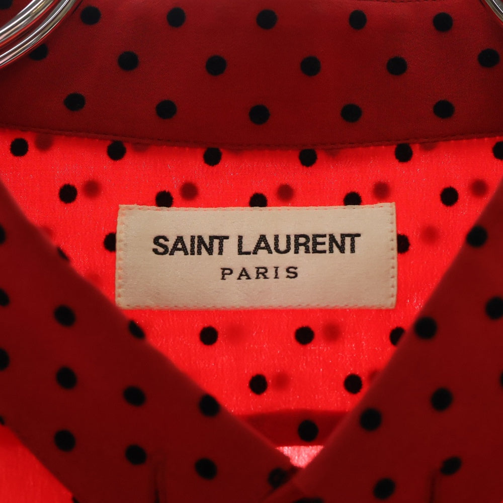 SAINT LAURENT PARIS(サンローランパリ) 22SS ドットシルク ボタンダウン 長袖シャツ レッド 653862 Y2D15