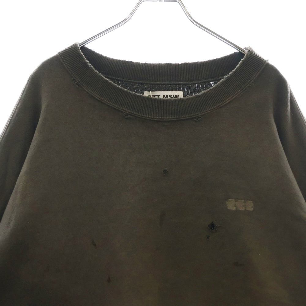 TTT_MSW(ティーモダンストリートウェア) 23AW Crew Neck Sweat クルーネックスウェット ダメージ加工 チャコール