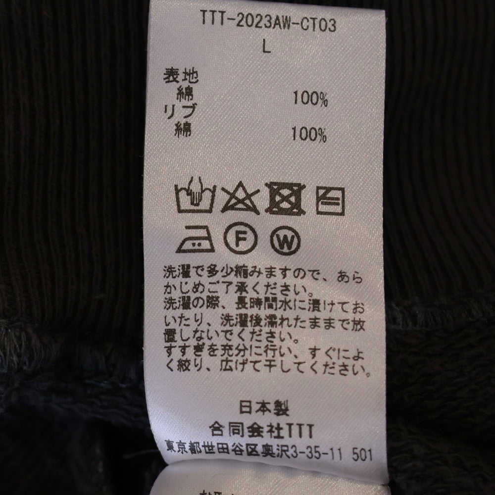 TTT_MSW(ティーモダンストリートウェア) 23AW Crew Neck Sweat クルーネックスウェット ダメージ加工 チャコール