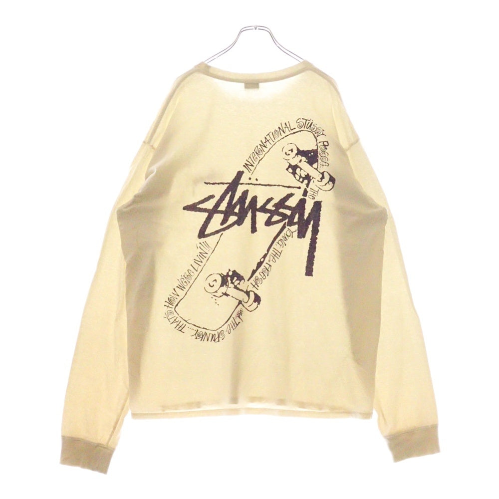STUSSY(ステューシー) SKATE POSSE PIG DYED L/S TEE スケートプリント 長袖Tシャツ カットソー ホワイト