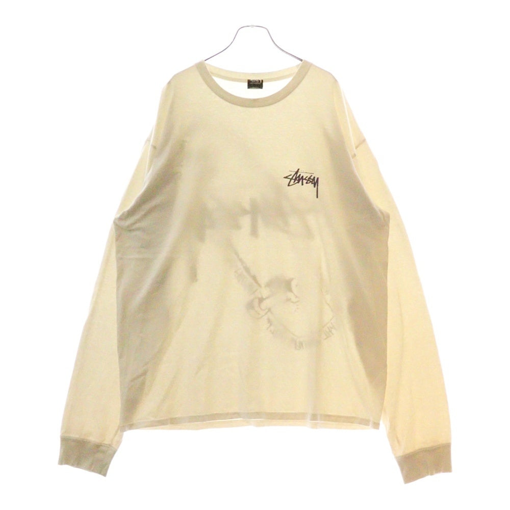 STUSSY(ステューシー) SKATE POSSE PIG DYED L/S TEE スケートプリント 長袖Tシャツ カットソー ホワイト