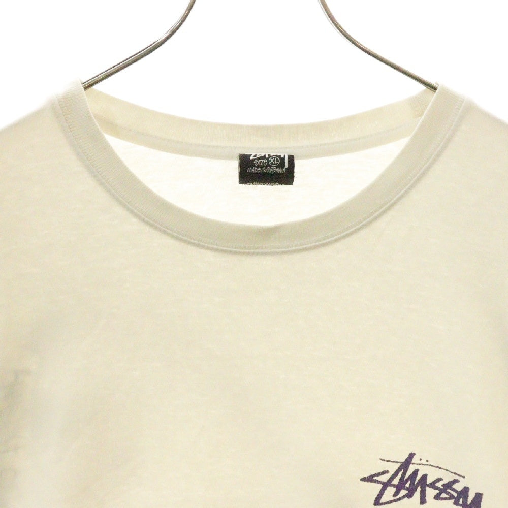 STUSSY(ステューシー) SKATE POSSE PIG DYED L/S TEE スケートプリント 長袖Tシャツ カットソー ホワイト