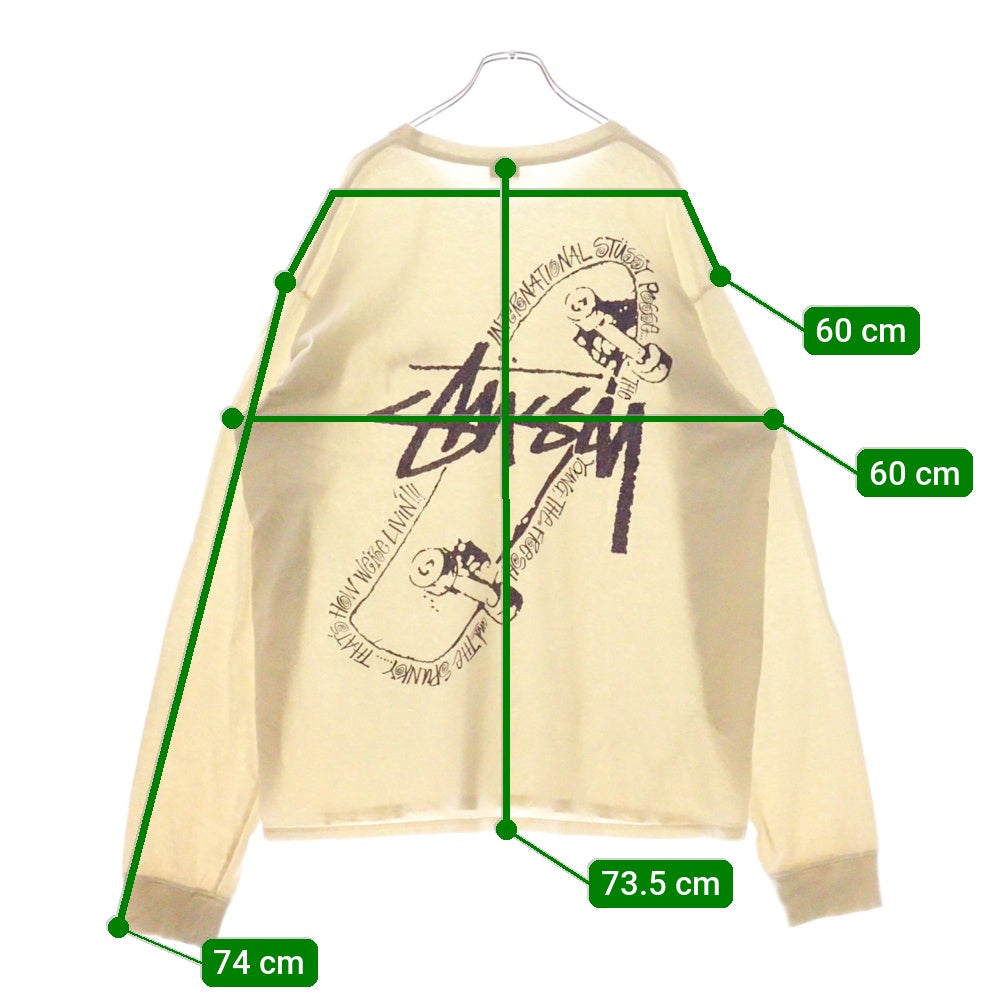 STUSSY(ステューシー) SKATE POSSE PIG DYED L/S TEE スケートプリント 長袖Tシャツ カットソー ホワイト