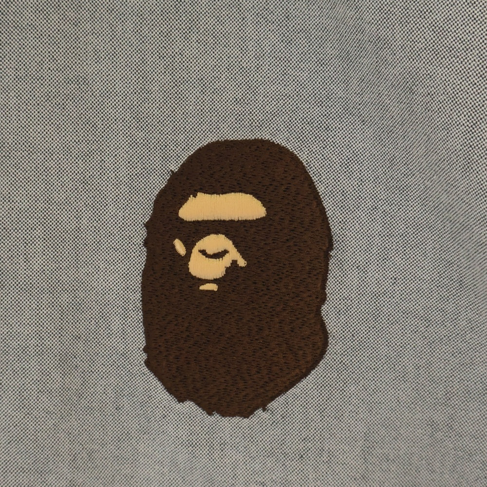 A BATHING APE(アベイシングエイプ) エイプヘッド刺繍ロゴ エンブロイダリー長袖シャツ グレー 001SHH801007M