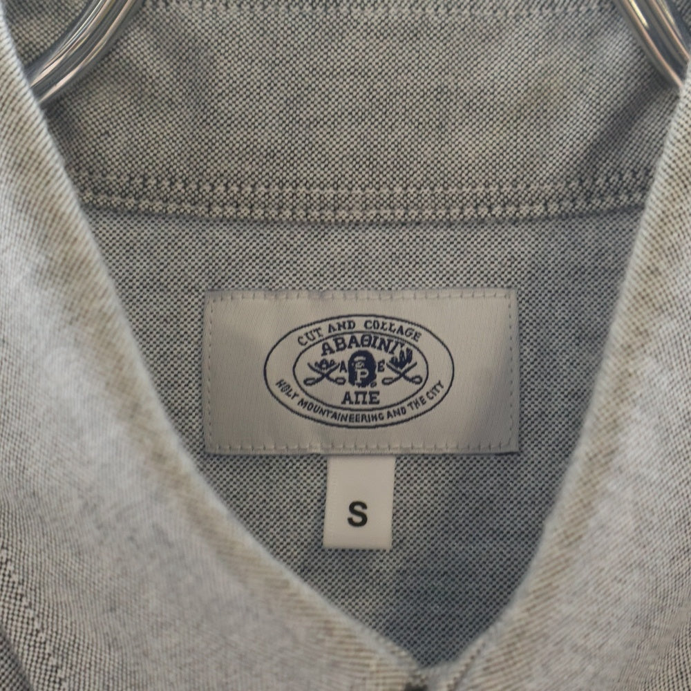 A BATHING APE(アベイシングエイプ) エイプヘッド刺繍ロゴ エンブロイダリー長袖シャツ グレー 001SHH801007M