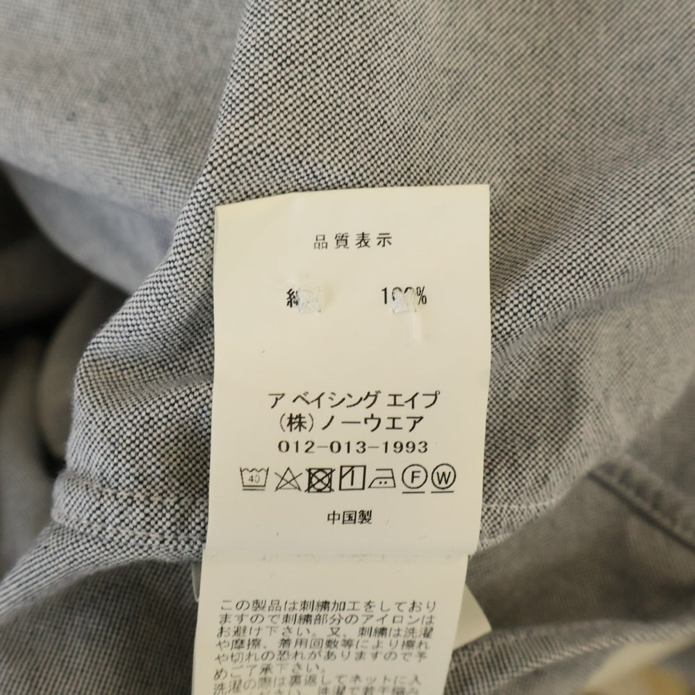 A BATHING APE(アベイシングエイプ) エイプヘッド刺繍ロゴ エンブロイダリー長袖シャツ グレー 001SHH801007M