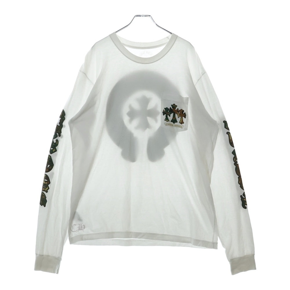 CHROME HEARTS(クロムハーツ) CH LS バックホースシュー 迷彩プリント カモフラ 長袖Tシャツ カットソー ホワイト