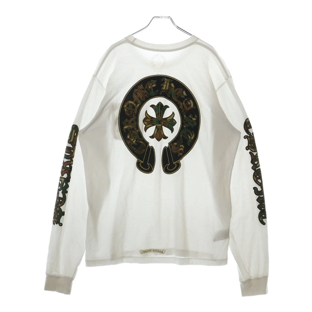CHROME HEARTS(クロムハーツ) CH LS バックホースシュー 迷彩プリント カモフラ 長袖Tシャツ カットソー ホワイト