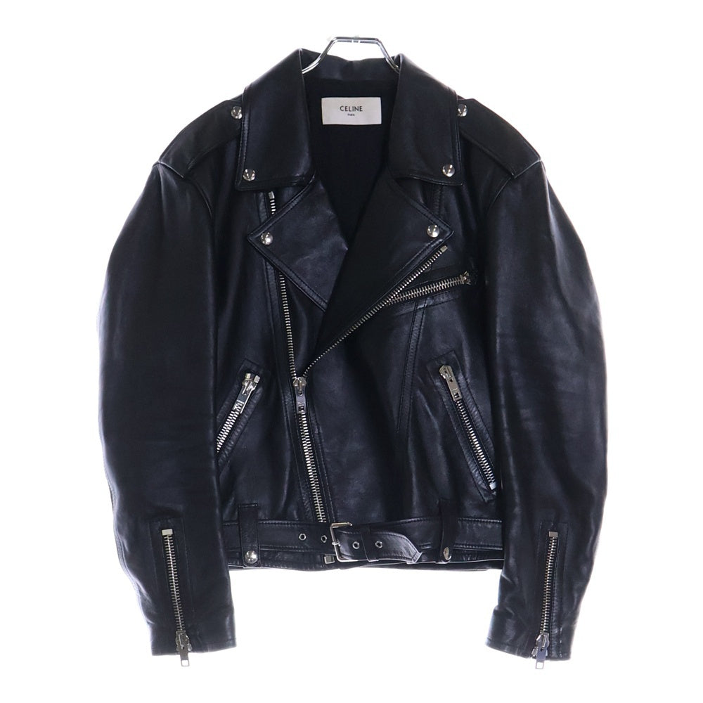 CELINE(セリーヌ) 23SS ダブルライダースレザージャケット シープスキン 羊革 ブラック 2EE31280D