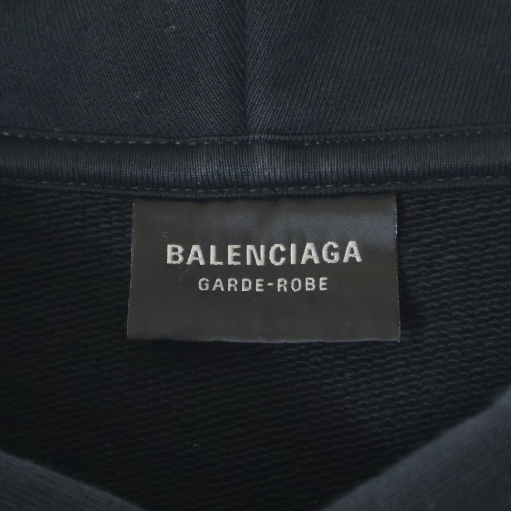 BALENCIAGA(バレンシアガ) 23SS ミディアムフィットフーディー フードロゴ刺繍 オーバーサイズプルオーバーパーカー ブラック 725565