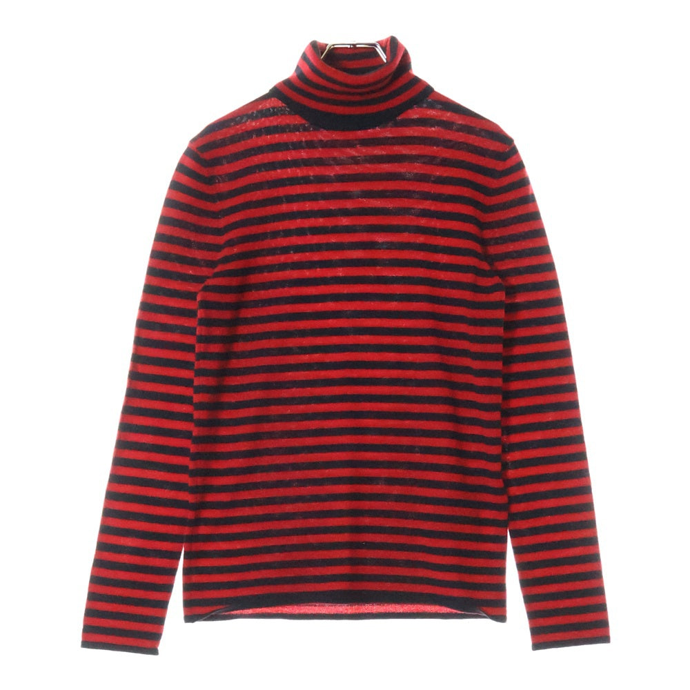 SAINT LAURENT PARIS(サンローランパリ) ボーダー タートルネック ウールニットセーター ブラック/レッド 663345 Y75B0