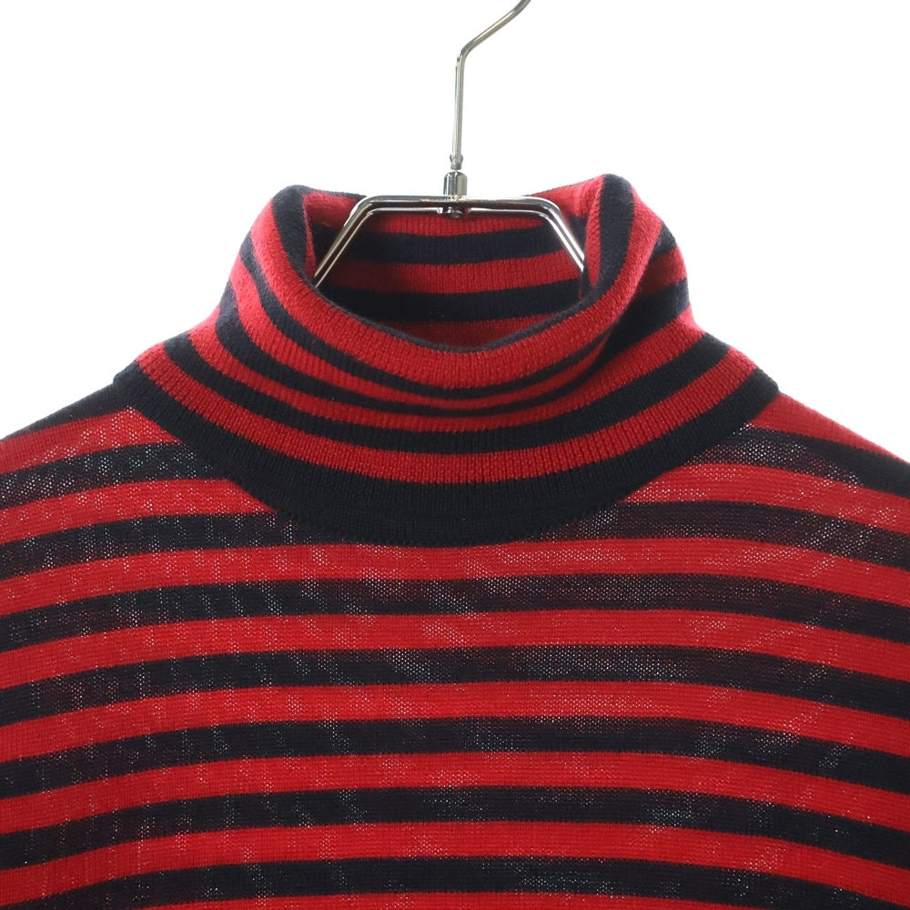 SAINT LAURENT PARIS(サンローランパリ) ボーダー タートルネック ウールニットセーター ブラック/レッド 663345 Y75B0