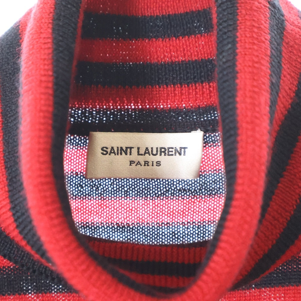 SAINT LAURENT PARIS(サンローランパリ) ボーダー タートルネック ウールニットセーター ブラック/レッド 663345 Y75B0