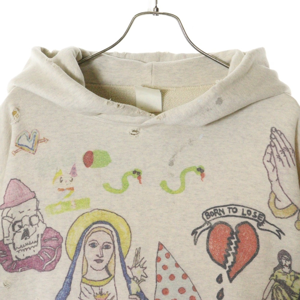 SAINT MICHAEL(セントマイケル) 21SS Graffiti Hoodie グラフィティ フーディ プルオーバー パーカー ペイント ヴィンテージ加工 グレー SM-S21-0000-044