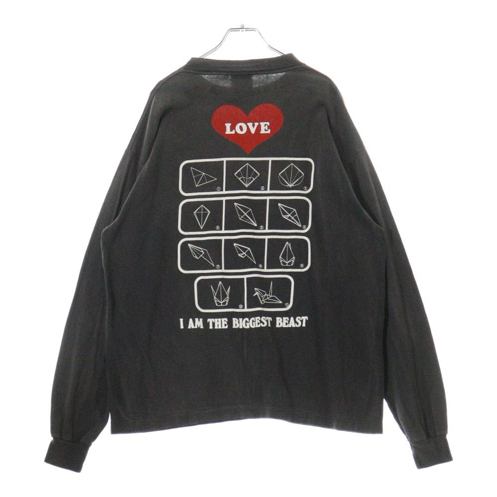 SAINT MICHAEL(セントマイケル) 24AW LS TEE LOVE ヴィンテージ加工 LOVE プリントクルーネック 長袖Tシャツ グレー SM-YS1-0000-014