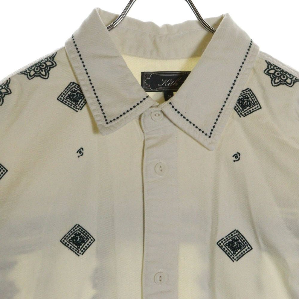 KITH(キス) Raw Hem Denim Apollo Shirt ローヘム デニムアポロシャツ 長袖シャツ ホワイト/グリーン