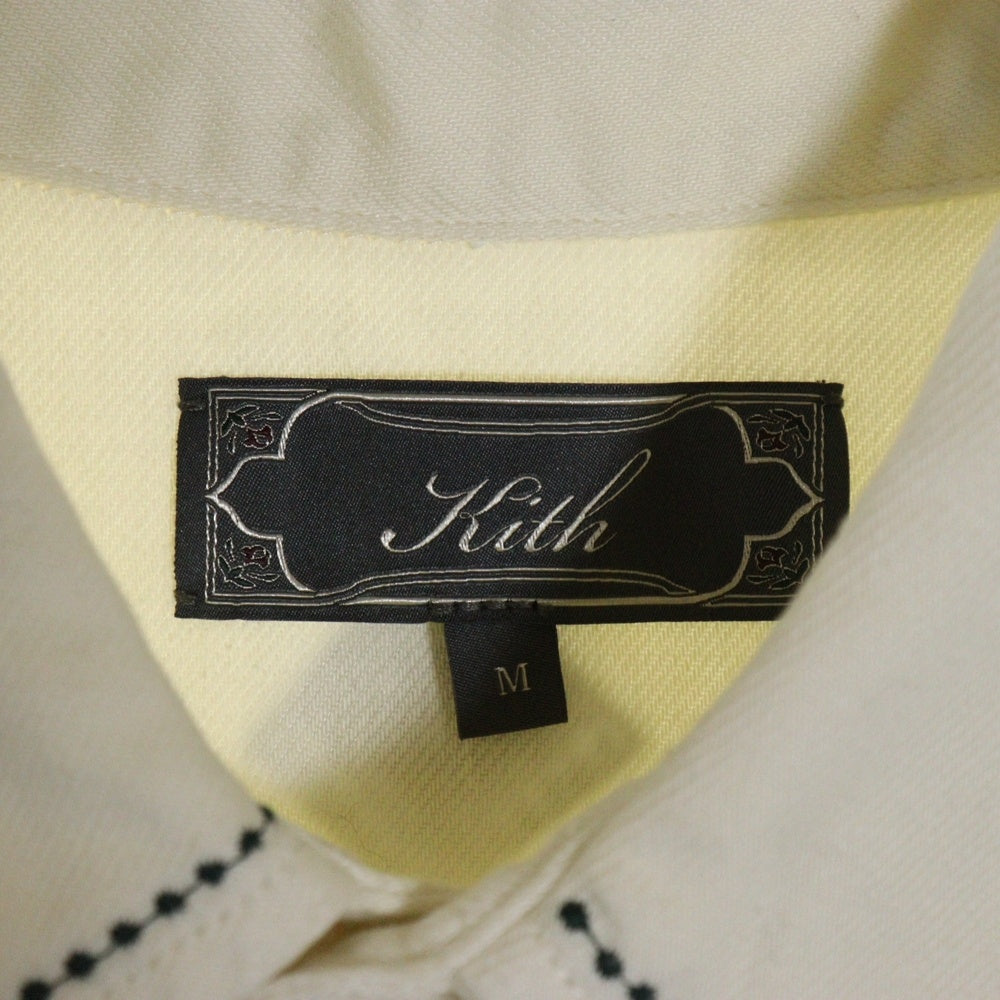 KITH(キス) Raw Hem Denim Apollo Shirt ローヘム デニムアポロシャツ 長袖シャツ ホワイト/グリーン