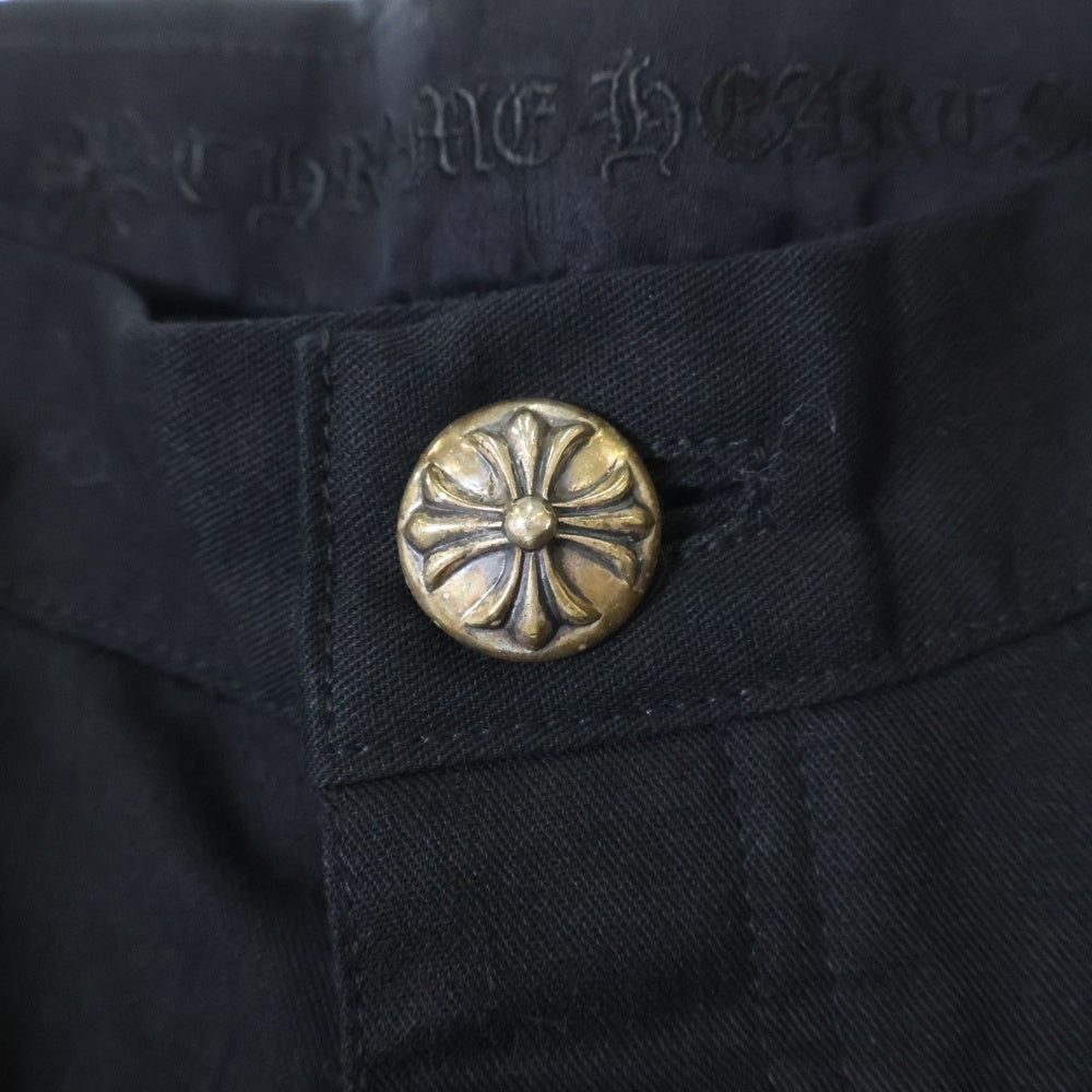 CHROME HEARTS(クロムハーツ) CHINOS レザー切替 クロスボール ボタンフライ チノパンツ ワークパンツ ブラック