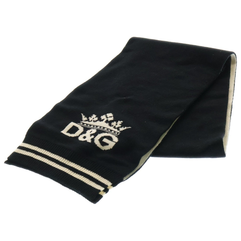 DOLCE & GABBANA(ドルチェアンドガッバーナ) ロゴ マフラー ストール カシミヤ ブラック/ホワイト
