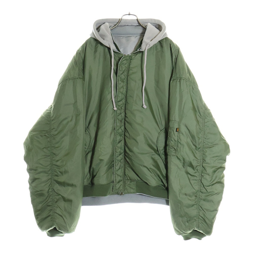 VETEMENTS(ヴェトモン) 17AW ×Alpha Reversible Hooded Bomber Jacket アルファ リバーシブルフーディーボンバージャケット グレー/カーキ MAH18JA35