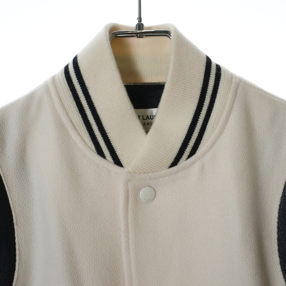 SAINT LAURENT PARIS(サンローランパリ) TEDDY JACKET テディジャケット レザートリムスタジャンパー ホワイト/ナチュラル 354718 Y213Q 2021