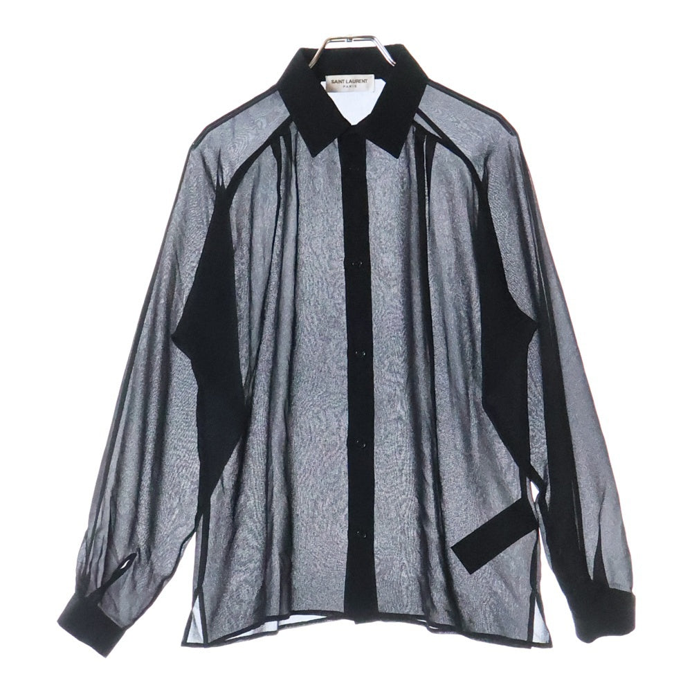 SAINT LAURENT PARIS(サンローランパリ) Sheer Silk Shirt シアーシルク長袖シャツ シースルー ブラック 724306 Y059R