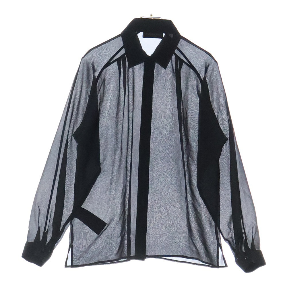 SAINT LAURENT PARIS(サンローランパリ) Sheer Silk Shirt シアーシルク長袖シャツ シースルー ブラック 724306 Y059R