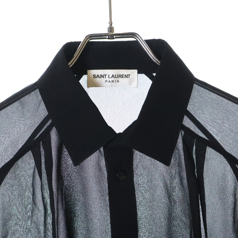 SAINT LAURENT PARIS(サンローランパリ) Sheer Silk Shirt シアーシルク長袖シャツ シースルー ブラック 724306 Y059R