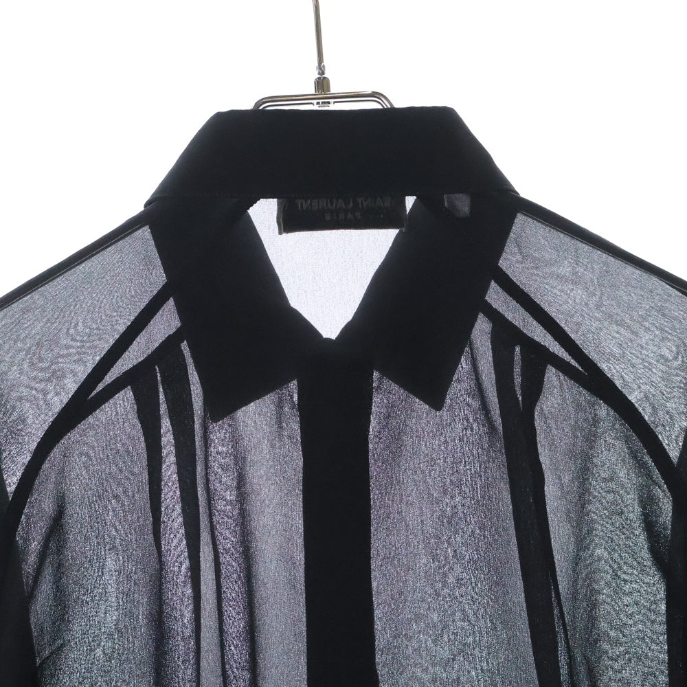 SAINT LAURENT PARIS(サンローランパリ) Sheer Silk Shirt シアーシルク長袖シャツ シースルー ブラック 724306 Y059R