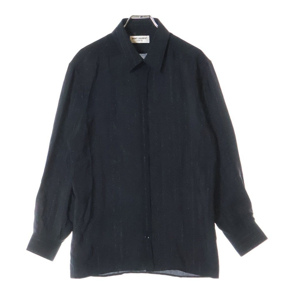 SAINT LAURENT PARIS(サンローランパリ) ストライプ シルク長袖シャツ ブラック 749174 Y1H51