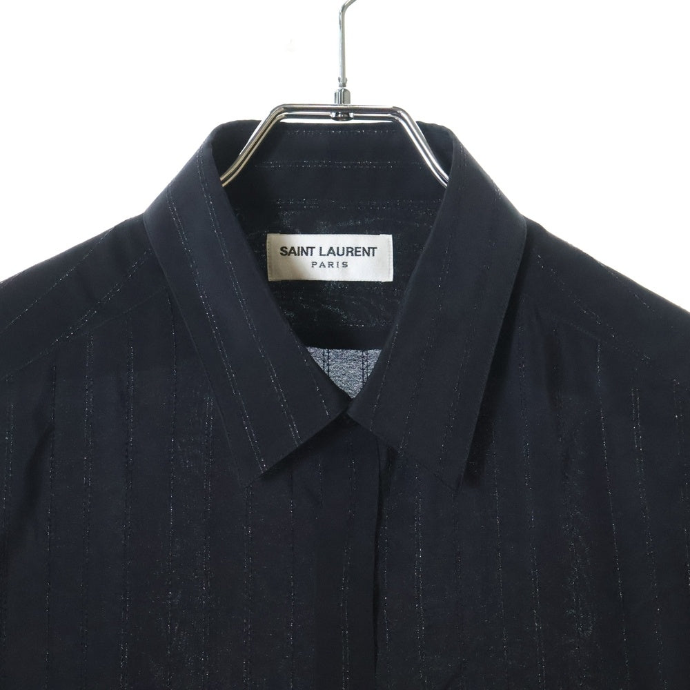 SAINT LAURENT PARIS(サンローランパリ) ストライプ シルク長袖シャツ ブラック 749174 Y1H51