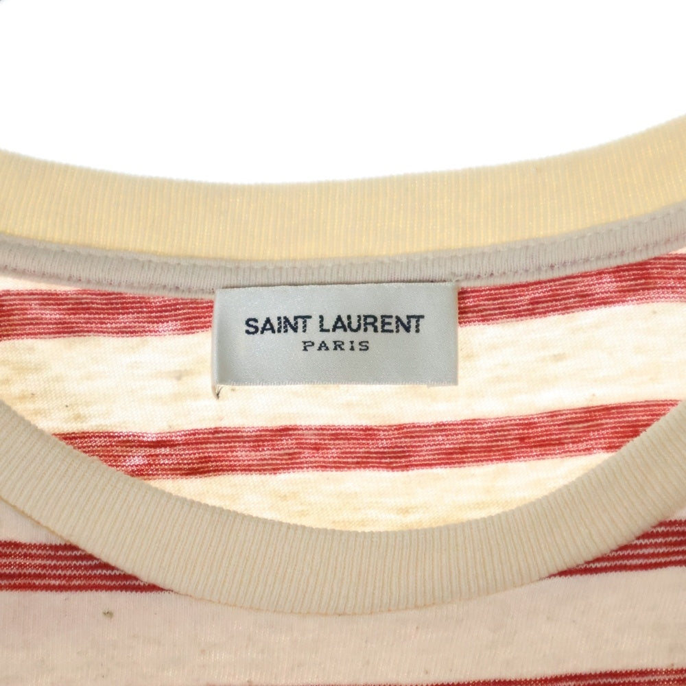 SAINT LAURENT PARIS(サンローランパリ) YSLロゴ刺繍ボーダー 半袖Tシャツ カットソー べージュ/ピンク 683806 Y36OX