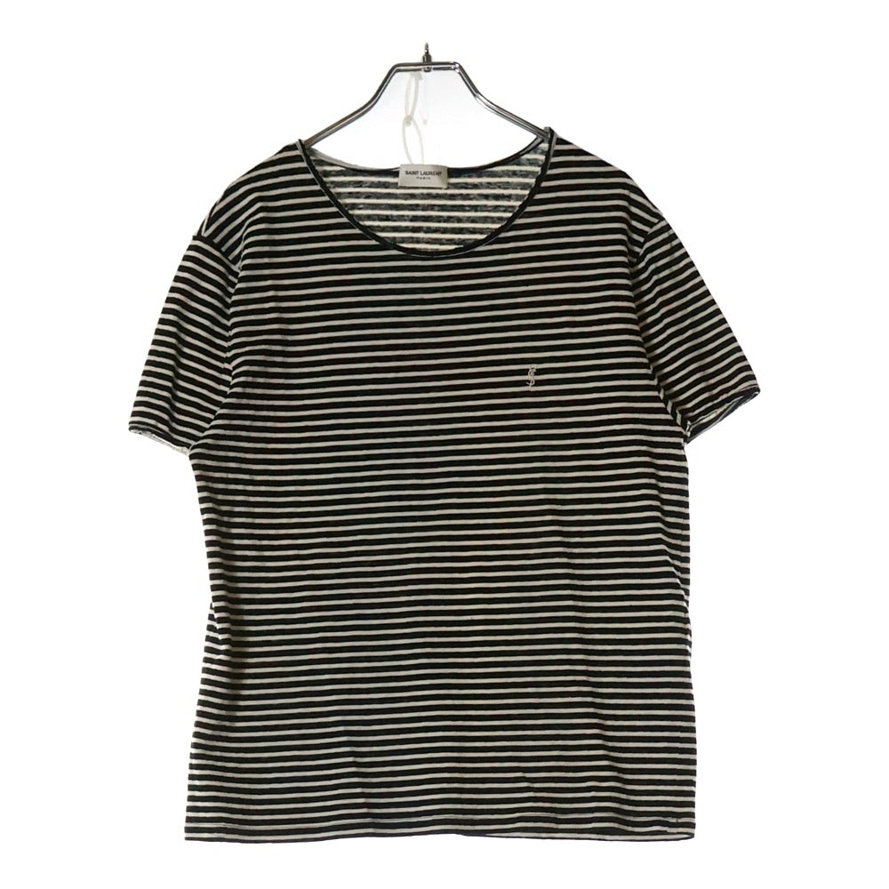 SAINT LAURENT PARIS(サンローランパリ) YSLロゴ刺繍ボーダー 半袖Tシャツ カットソー ブラック 683809 Y36OZ