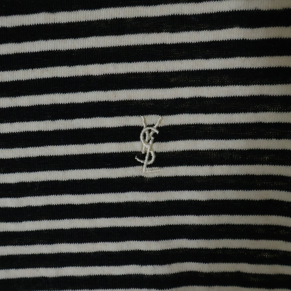 SAINT LAURENT PARIS(サンローランパリ) YSLロゴ刺繍ボーダー 半袖Tシャツ カットソー ブラック 683809 Y36OZ