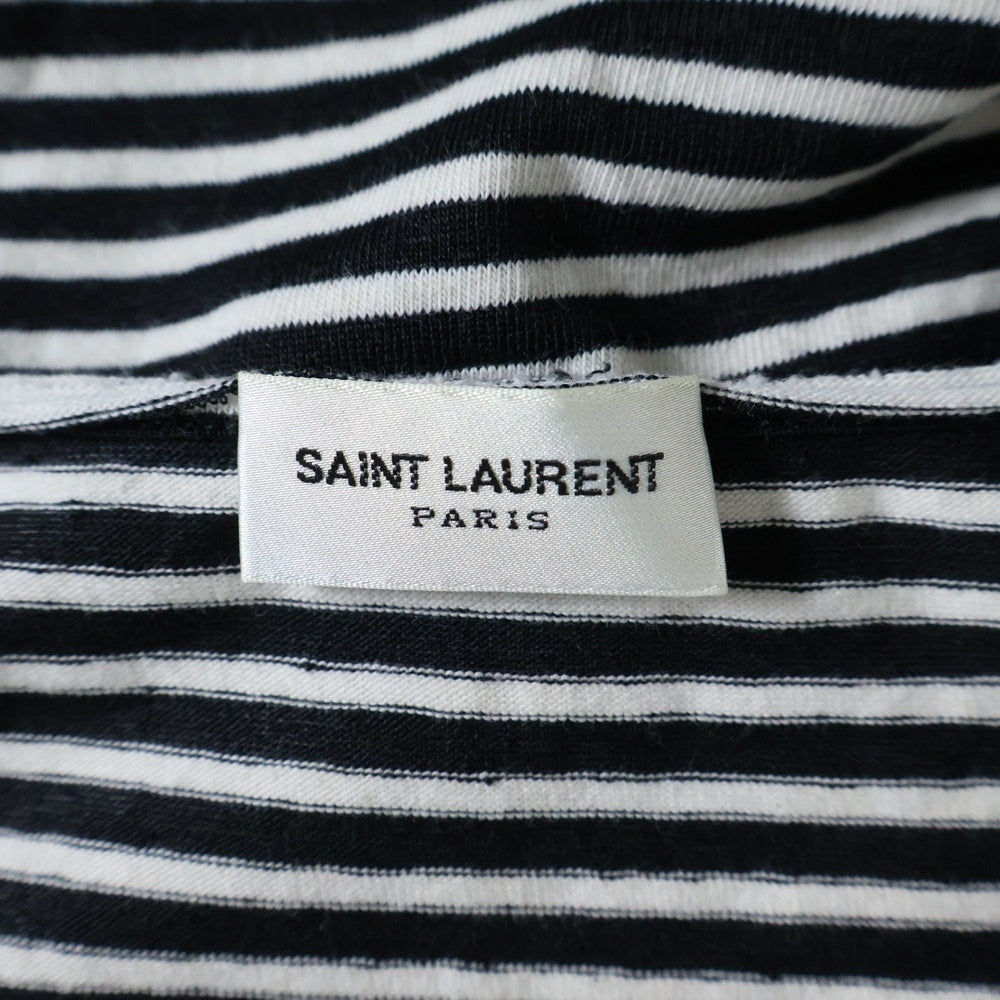 SAINT LAURENT PARIS(サンローランパリ) YSLロゴ刺繍ボーダー 半袖Tシャツ カットソー ブラック 683809 Y36OZ