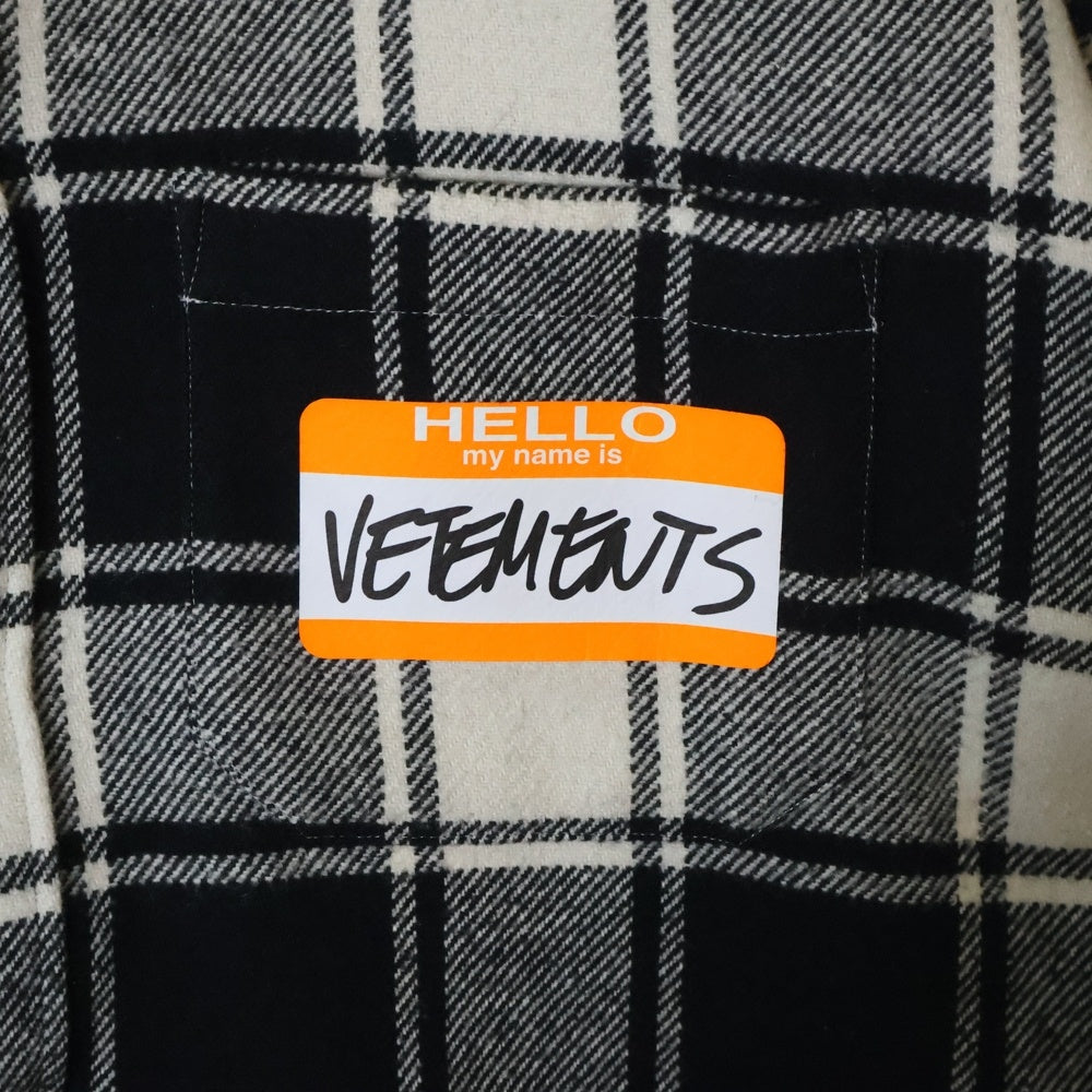 VETEMENTS(ヴェトモン) MY NAME IS FLANNEL SHIRT フランネル ウール長袖シャツ ブラック/ホワイト
