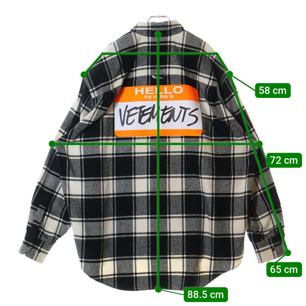 VETEMENTS(ヴェトモン) MY NAME IS FLANNEL SHIRT フランネル ウール長袖シャツ ブラック/ホワイト
