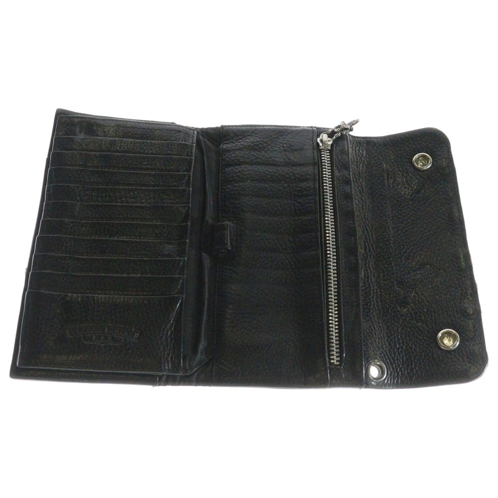 CHROME HEARTS(クロムハーツ) WAVE CROSS PATCH クロスパッチ付き ウェーブウォレット 長財布 ブラック/シルバー